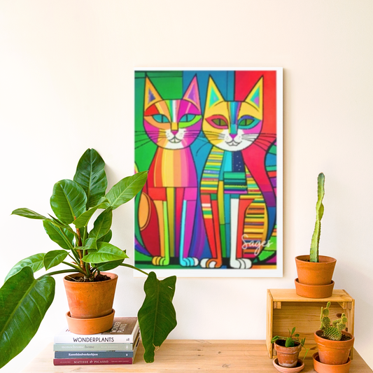 Cubist Cats Neon Midcentury Modern Art Canvas Gallery Wraps